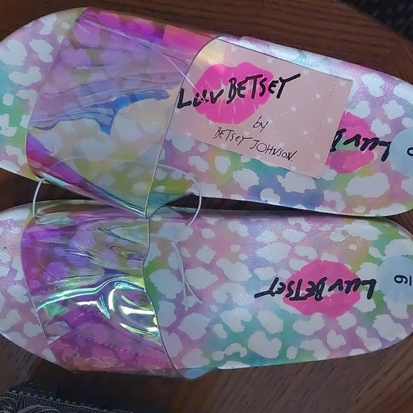 Betsey Johnson Shoes - Betsey Johnson leopard iridescencent PVC slides